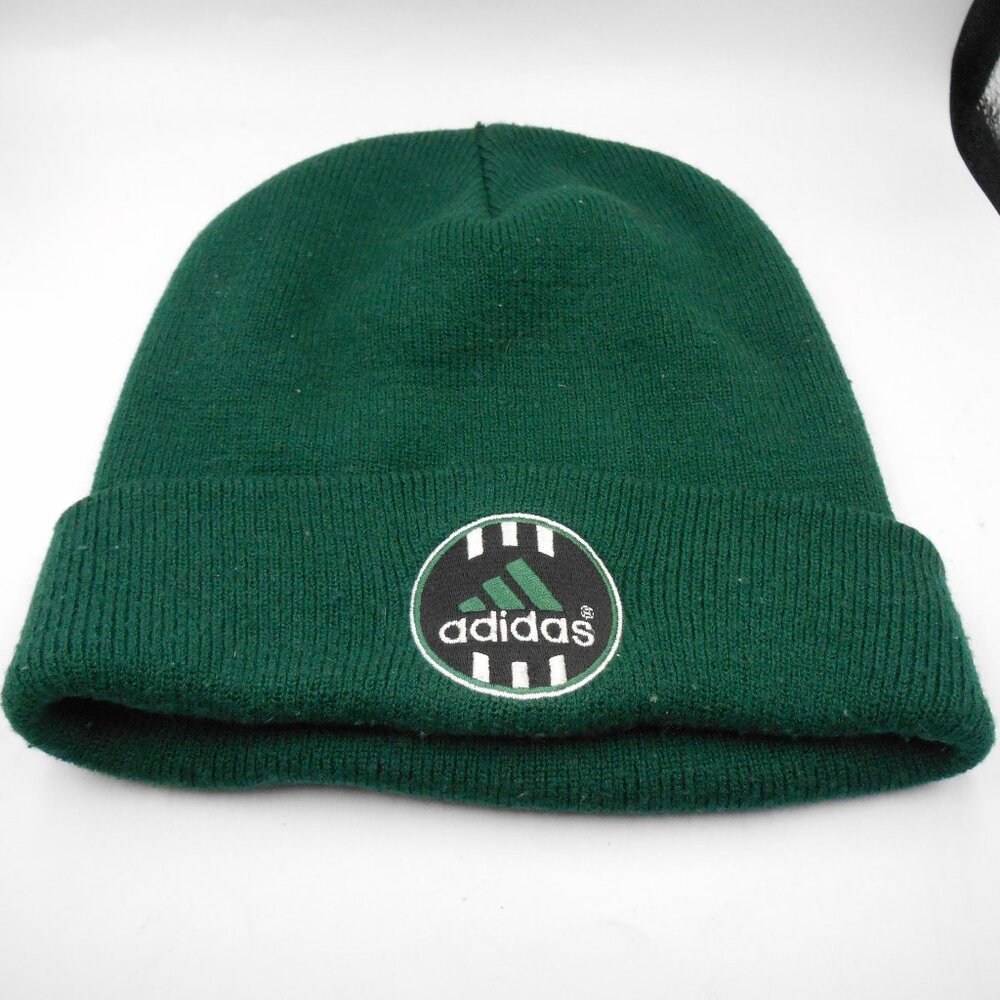 VINTAGE ADIDAS DARK GREEN & BLACK ADIDAS LOGO BEANIE RIBBED KNIT